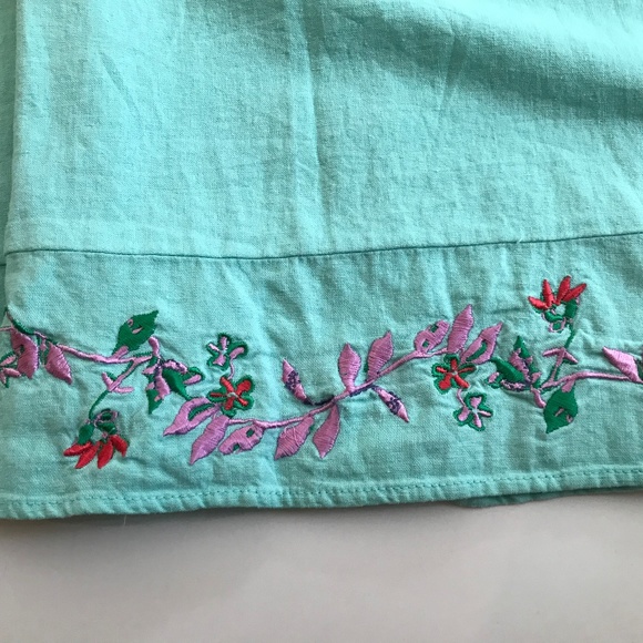 Birch Hill Aqua Linen/Rayon Skirt Floral Embroider - Picture 6 of 8